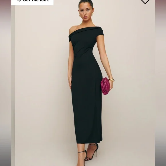 Reformation Black Off-Shoulder Midi Dress - Picture 6 of 12